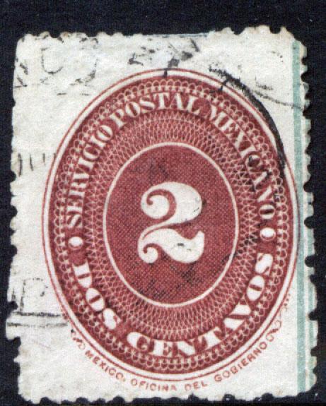 MEXICO 196, 2c LARGE NUMERAL, W/LINES UNWMKD USED. (103)