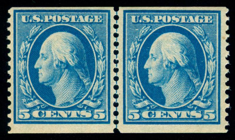 MOMEN: US STAMPS #355 COIL LINE PAIR MINT OG NH PSE CERT