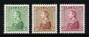 Iceland 1937 Christian X Jubilee #199-201 VF Mint NH Set