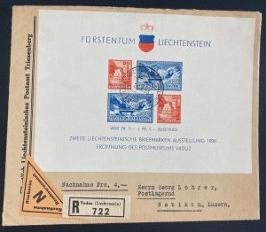 1936 Vaduz Liechtenstein Souvenir Sheet Cover To Lucerne Switzerland Sc#B14