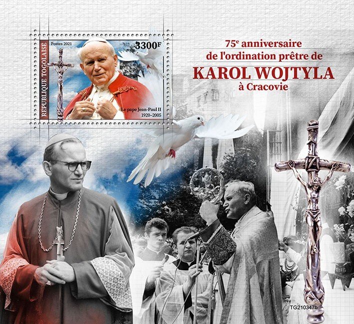 TOGO - 2021 - Karol Wojtyla - Perf Souv Sheet - Mint Never Hinged