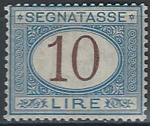 1874 Italia segnatasse Lire 10 azzurro bruno bc MNH Sassone n. 14