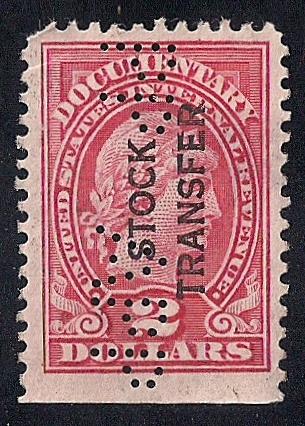 RD13 2 Dollars 1917-33 Series Stock Transfer Stamp used F