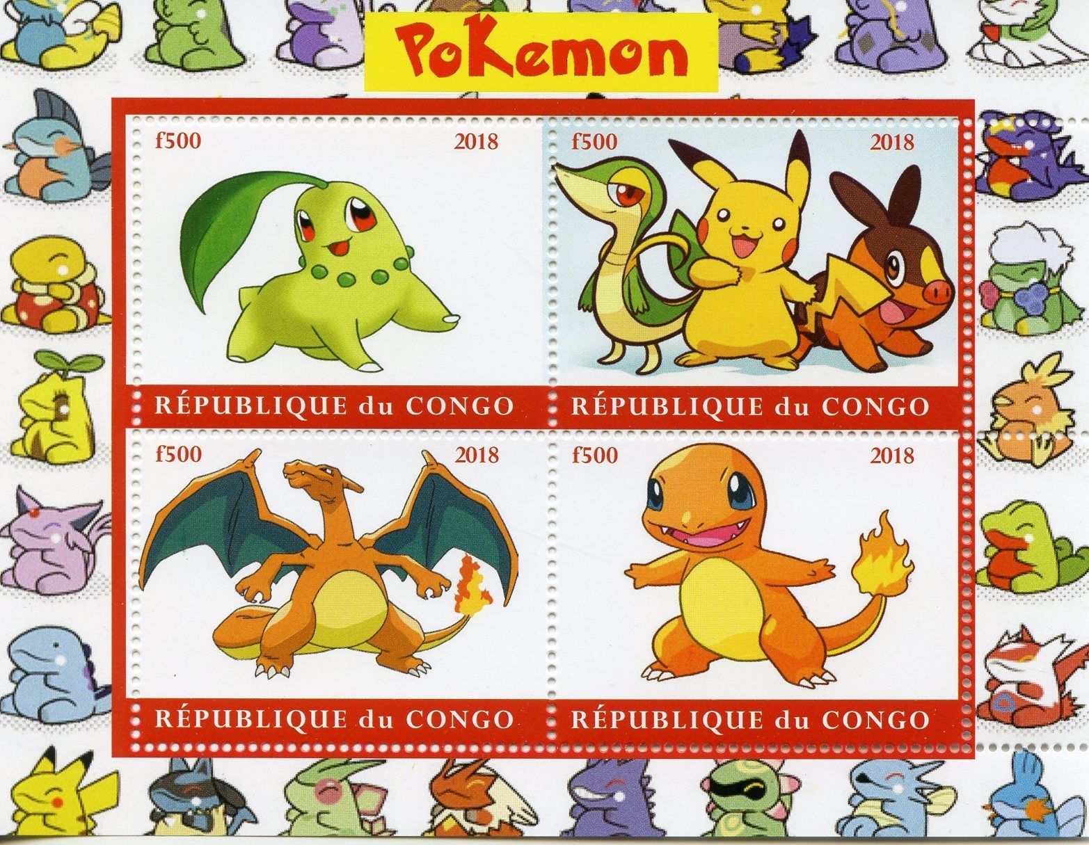 Pokemon Stamps 2018 MNH Pikachu Charmander Charizard Chikorita M/S II ...