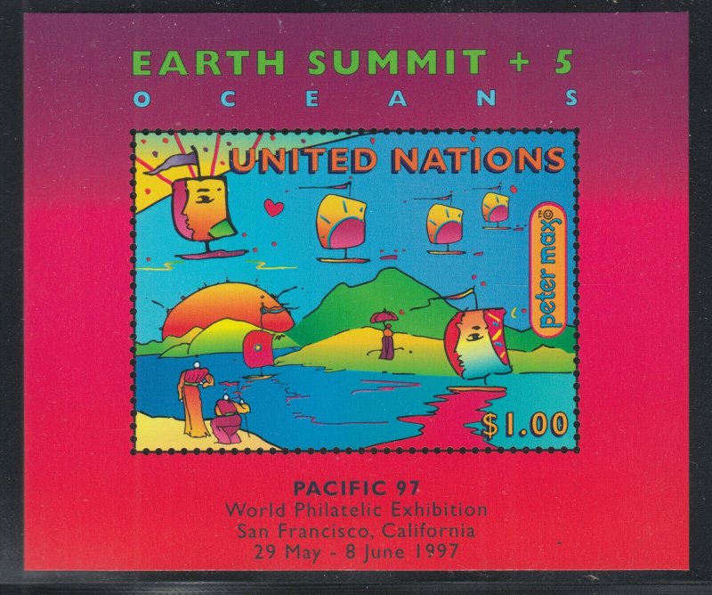 UN Sc 708a MNH. 1997 $1.00 Earth Summit Souvenir Sheet w/ Pacific '97 ovpt, VF