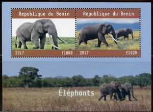 BENIN 2017  ELEPHANTS  SHEET OF TWO MINT NH