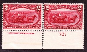 US 286 2c Trans-Mississippi Mint Plate #707 Bottom Pair VF OG H SCV $60