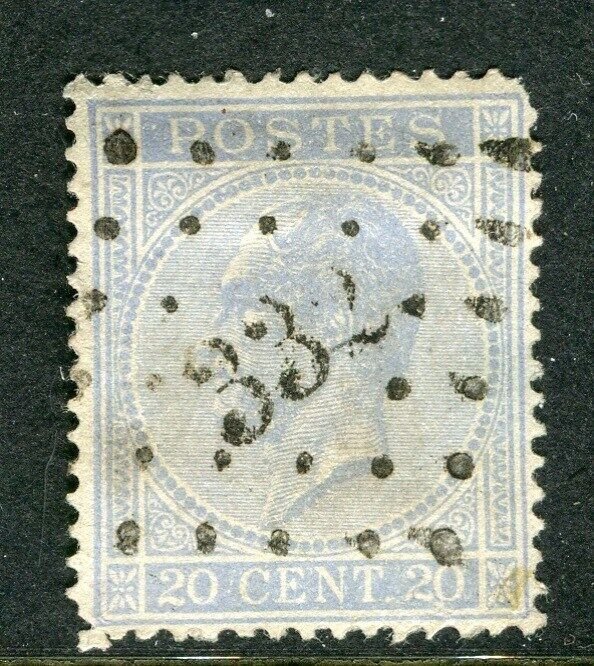 BELGIUM;  1865 classic Leopold issue used 20c. value,  Postmark 332