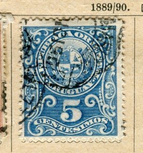 URUGUAY; 1889 early classic Perf issue fine used 5c. value