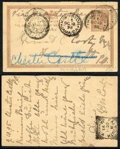 Jamaica 1895 1/2d reply half used