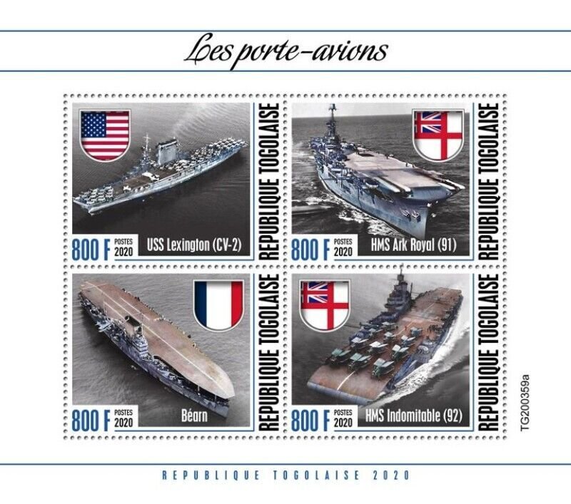 Togo - 2020 Aircraft Carrier Warships - 4 Stamp Sheet - TG200359a