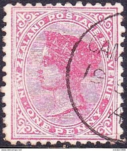 NEW ZEALAND 1891 QV 1d Rose Perf 12 x 11.5 SG208 Used