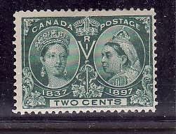 Canada-Sc#52-Unused 2c green-QV Diamond Jubilee-og- hinge-1897-Cdn187-
