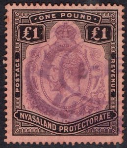 NYASALAND 1913 KGV £1 FISCAL USED