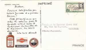 ASCENSION cover # 41D - S.G, # 39D - postcard to France