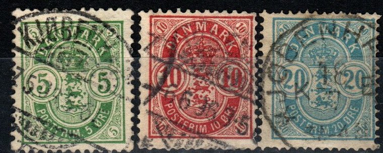 Denmark #38-40  F-VF Used CV $11.00  (X377)