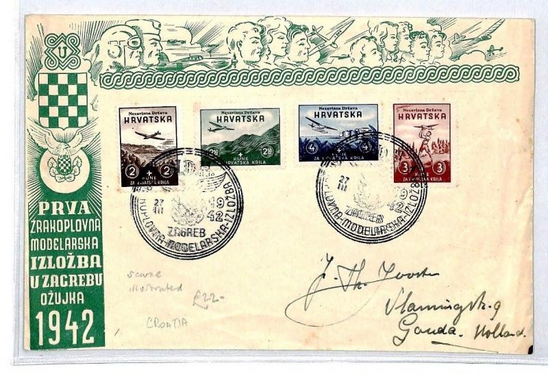 CQ161 CROATIA AIR EXHIBITION Set FDC 1942 ILLUSTRATED FDC Zagreb First Day Cover