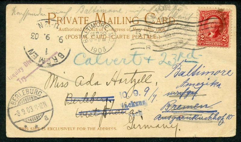 U.S. Scott 301 George Washington On 1903 Multi-Forwarded Private Mailing Card