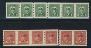 12x Canada WWII Coil MNH Stamps #263-1c Strip/ 6 #265-3c Pair +Strip 4 GV=$50.00