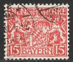 BAVARIA GERMAN STATES 1916-17 15pf Coat Of Arms Official Sc O12 VFU