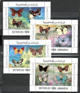 Libya, Scott cat. 966 A-P. Butterflies on 4 sheets of 4.