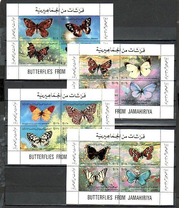 Libya, Scott cat. 966 A-P. Butterflies on 4 sheets of 4. ^