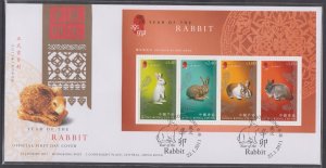 Hong Kong 2011 Lunar New Year of the Rabbit Miniature Sheet on FDC