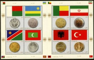 UNITED NATIONS Sc# NY 953 Geneva 484 Vienna 421 2008 Flags & Coins Sheets MNH