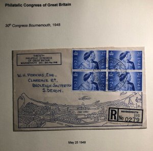 1948 Bournemouth England First Day Cover FDC 30th Philatelic Congress