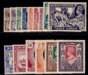 BURMA GVI SG51-63, 1946 complete set, LH MINT. Cat £60.