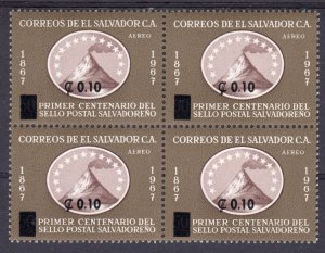 Salvador 1973 Sc#C350 VOLCANO SAN MIGUEL ovpt.new value block of 4 MNH