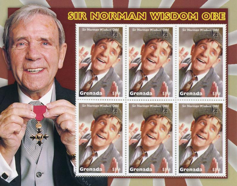 Grenada MNH Sir Norman Wisdom OBE 6v M/S Actors Celebrities Stamps