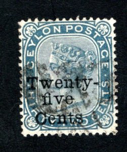 Ceylon #107,  F/VF, Used,   CV $10.00 ....  1290081