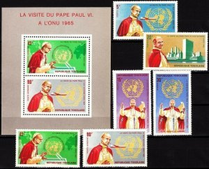 TOGO 1966 Religion. Papal Visit of Pope Paul VI to UNO. Set and Souv Sheet, MNH