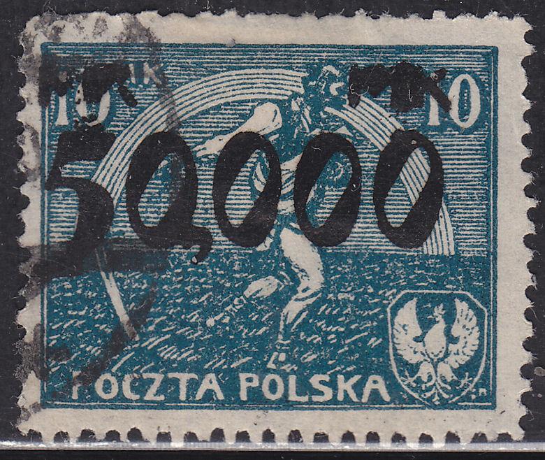 Poland 197 Sower & Rainbow of Hope 50,000Mk O/P 1923