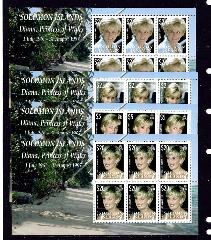 Solomon Is 1096-99 MNH 2007 Princess Diana sheets of 6.  2019 