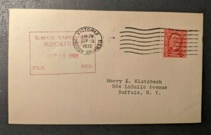 1932 HMCS Vancouver Canada Navy Cover from Victoria BC to Buffalo NY