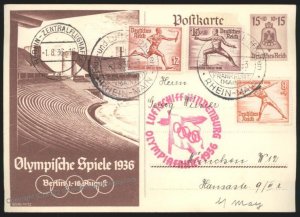 Germany 1936 Berlin Olympics Hindenburg LZ129 Zeppelin Mi32Ia Flown Cover 110199
