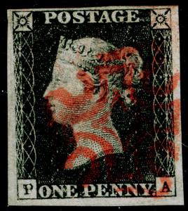 SG3, 1d grey-black PLATE 4, FINE used. Cat £525. RED MX. 4 MARGINS. PA