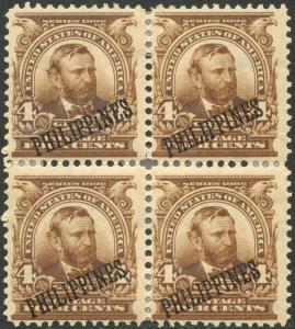 PHILIPPINES #229 BROWN, BLOCK OF 4, F-VF OG HR CV $350.00 BP3885