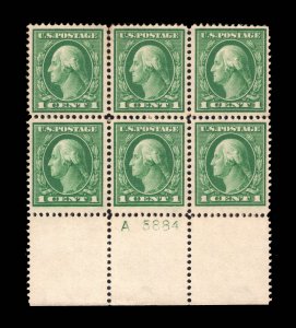 MOMEN: US STAMPS #405 INTACT PLATE BLOCK OF 6 MINT OG NH VF+ LOT #94923
