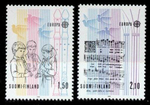 Finland 707-8 MNH Musical Instruments, Music, Children, Bird, Europa