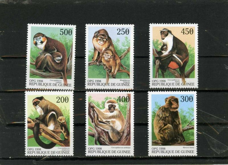 GUINEA 1998 AFRICAN ANIMALS MONKEYS SET OF 6 STAMPS MNH 