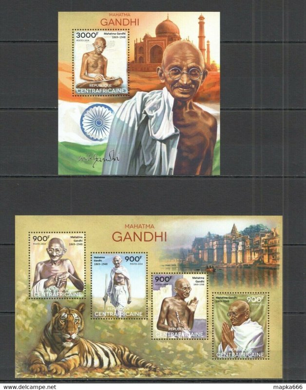 2014 Central Africa Famous People Great Humanist Mahatma Gandhi Kb+Bl ** Ca525