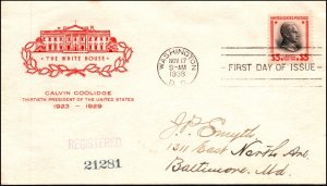 Scott 834 $5.00 Coolidge House Of Farnam FDC Addressed Planty 834-45