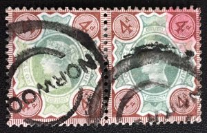 GB 1887 QV 4d pair Used NORWOOD pmk SG#205a GB3976