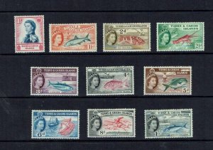 Turks & Caicos Islands: 1957, Queen Elizabeth definitive short set to 1/-,  Mint