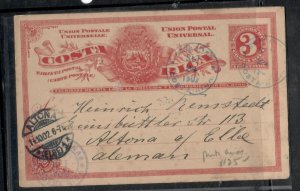 COSTA RICA COVER (P0508B) 3C UPU PSC 1902 SAN JOSE VIA  PUNTA ARENAS TO  GERMANY 