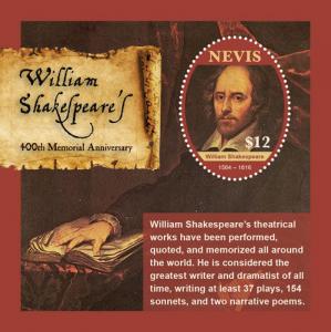 Nevis 2016 - William Shakespeare memorial - Souvenir sheet - MNH