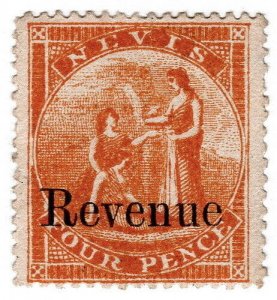 (I.B) Nevis (St Kitts) Revenue : Duty Stamp 4d (1879)